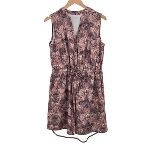 Mondetta performance luxury brown floral sleeveless snap front shirt dress M